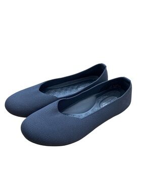 Comfort & Soft Blue Knit Ballet Flats Women’s 6W Wide Width Slip On Walking Shoe